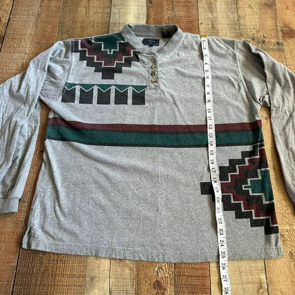 Roper Men's Size X-Large Long Sleeve Henley Shirt in Gray with Aztec Design - Picture 3 of 9